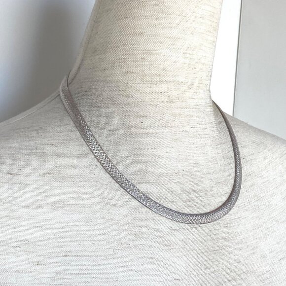 Sterling Silver 925 SU Italy Textured 6.5MM Wide Herringbone Chain Necklace 18" - Picture 1 of 16